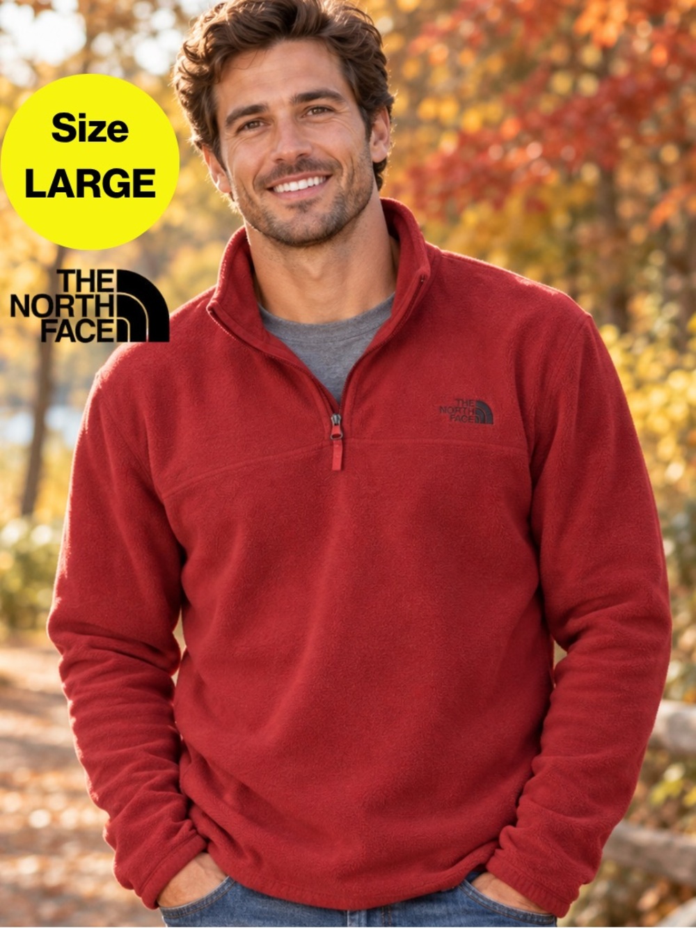 NORTH FACE 🏔️ Men’s Soft Fleece 3/4 Zip-Up Pullover Hoodie (Size Large)